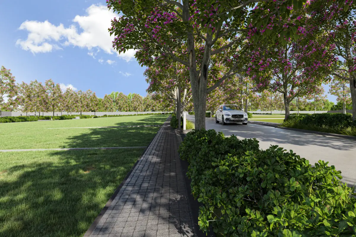 Sobha Sacred Grove by the Lake tree-lined boulevard