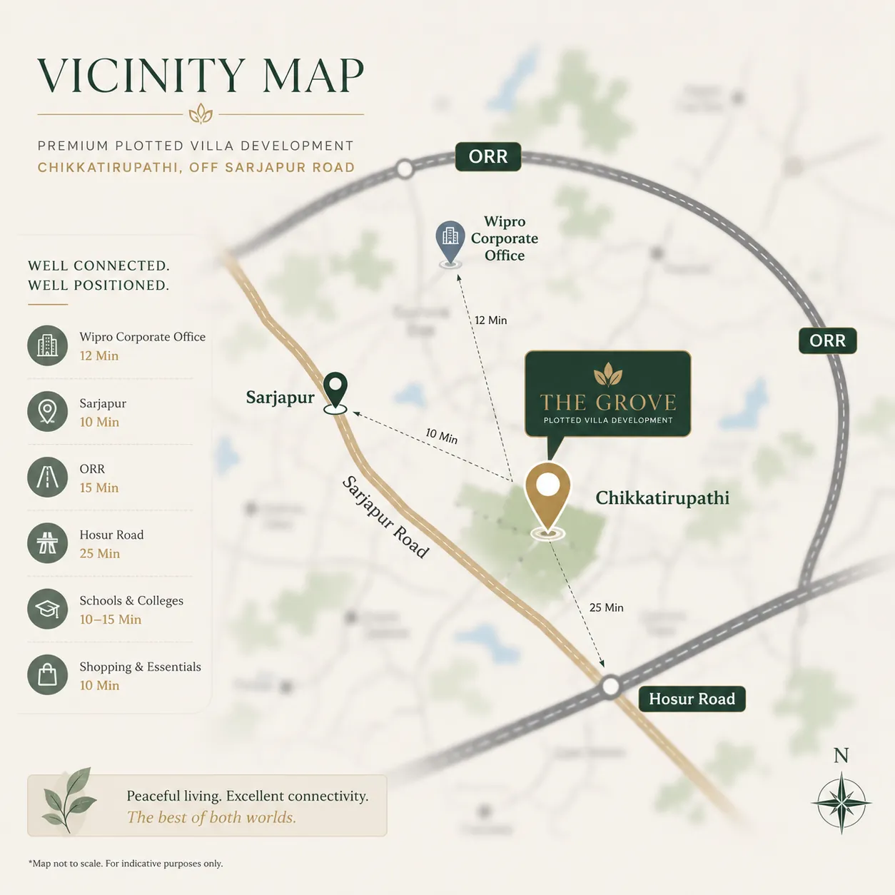Sobha Sacred Grove by the Lake location map showing access to Sarjapur Road, NH-648, STRR and the East Bengaluru IT corridor